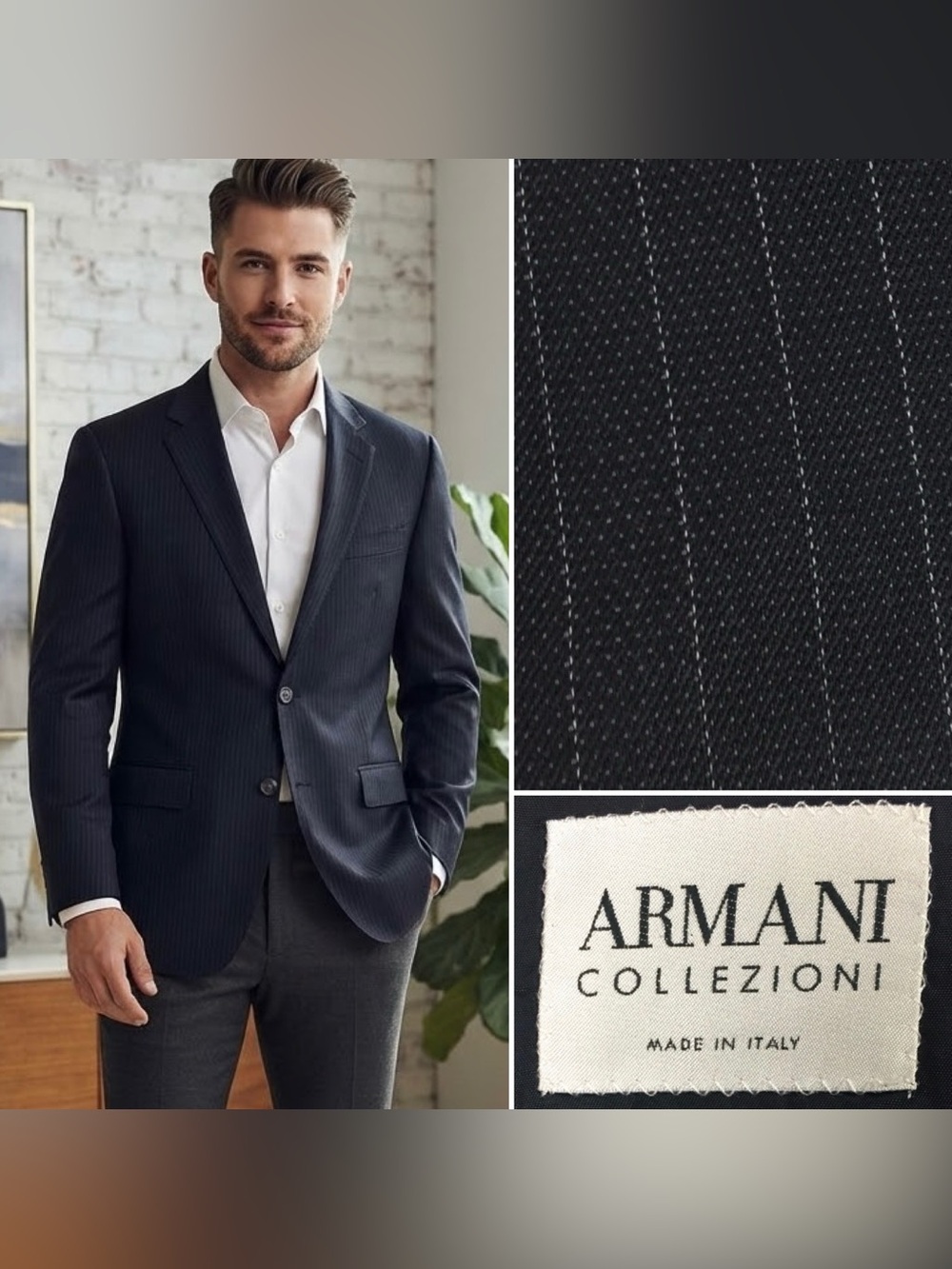 Armani Collezioni Men’s UK 54L / US 44L Navy Wool Pinstripe Blazer Suit Jacket
